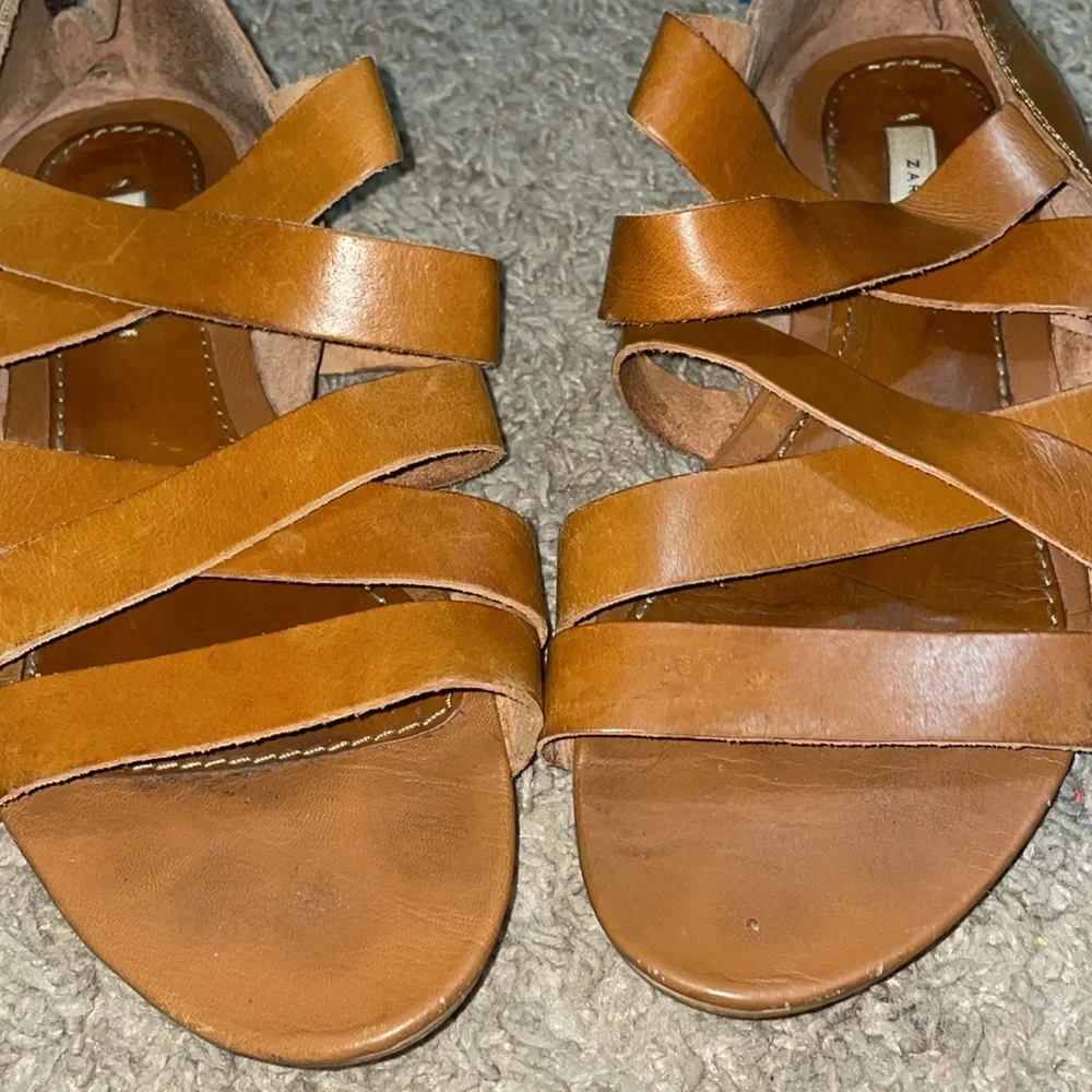 Zara Light Tan Flat Strappy Sandals - Picture 6 of 9